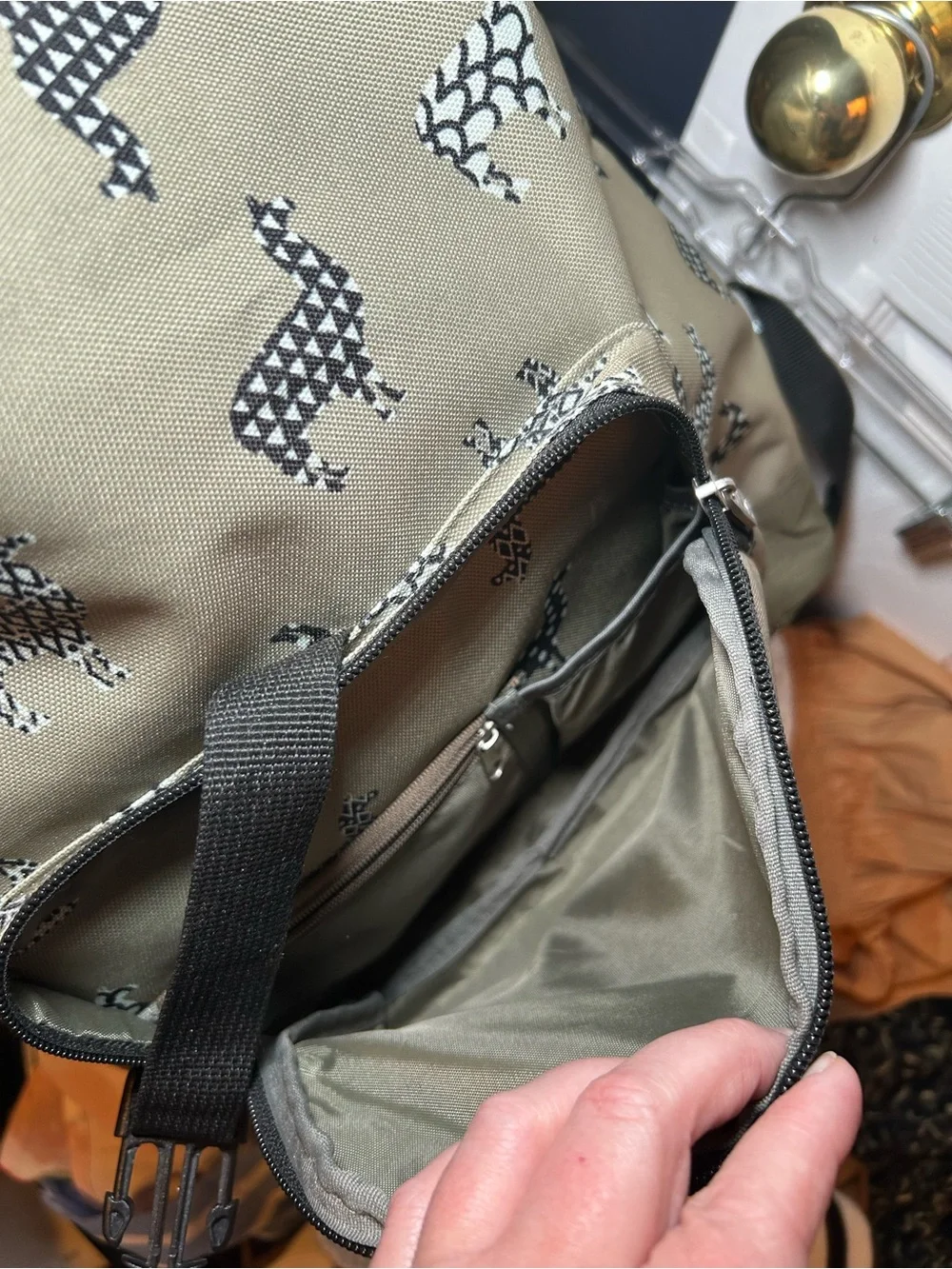TOMS Olive Green Llama Printed Canvas Backpack